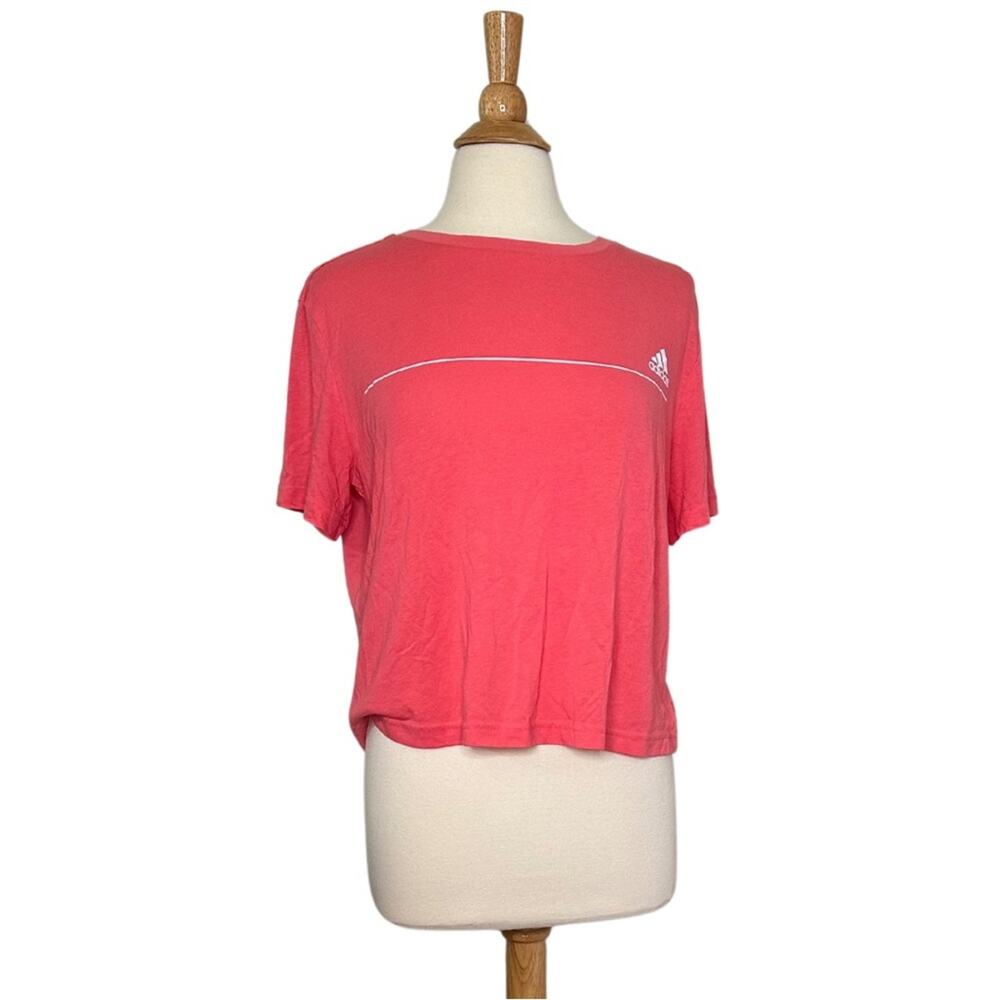 Pink Coral White Adidas Sporty Cropped Tee Crop Top TJ